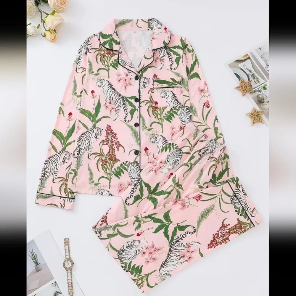 Source Unknown Pink Jungle Print Pajama Set - Picture 3 of 6